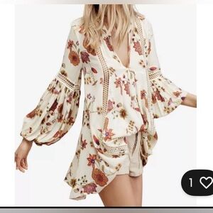 Free People ivory floral printed tunic boho float